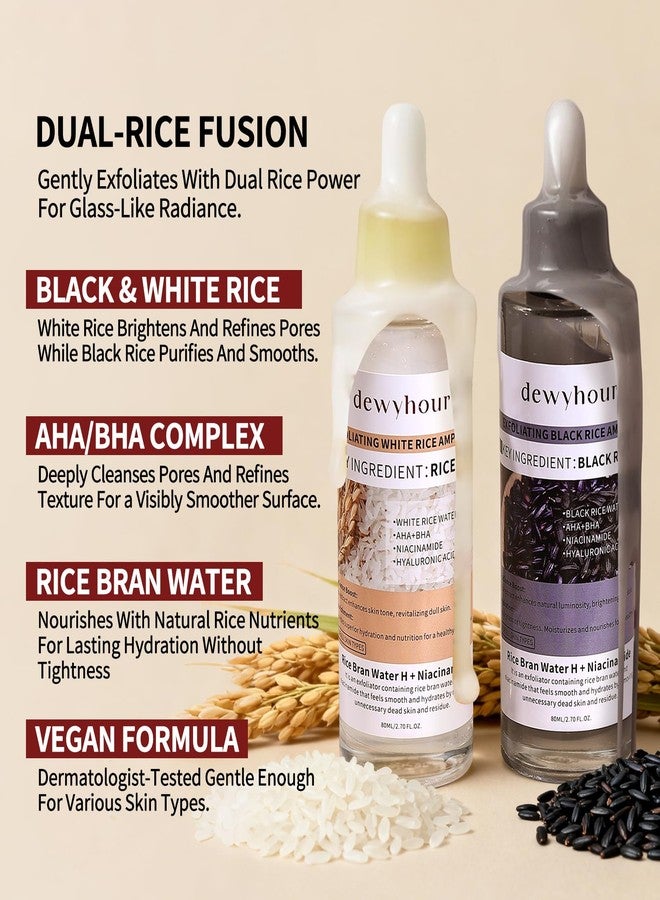 dewyhour Exfoliating Black & White Rice Ampoule Duo Set - Gently Removes Dead Skin Cells, Refines Pores, Soft Face & Body Scrub for All Skin Types, 2-Pack - Image 2